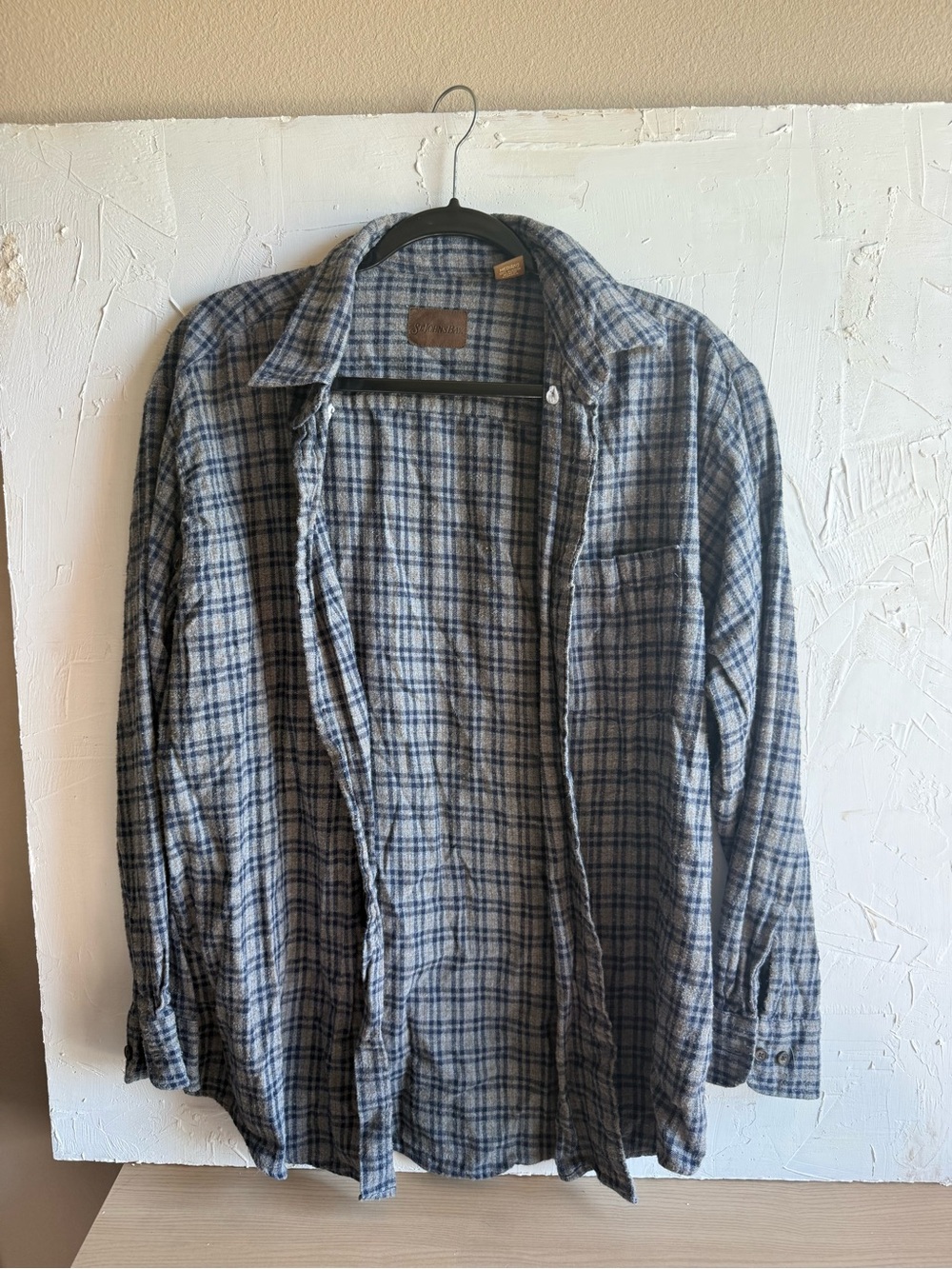 St. John's Bay Blue and Gray Plaid Button-Down Shirt